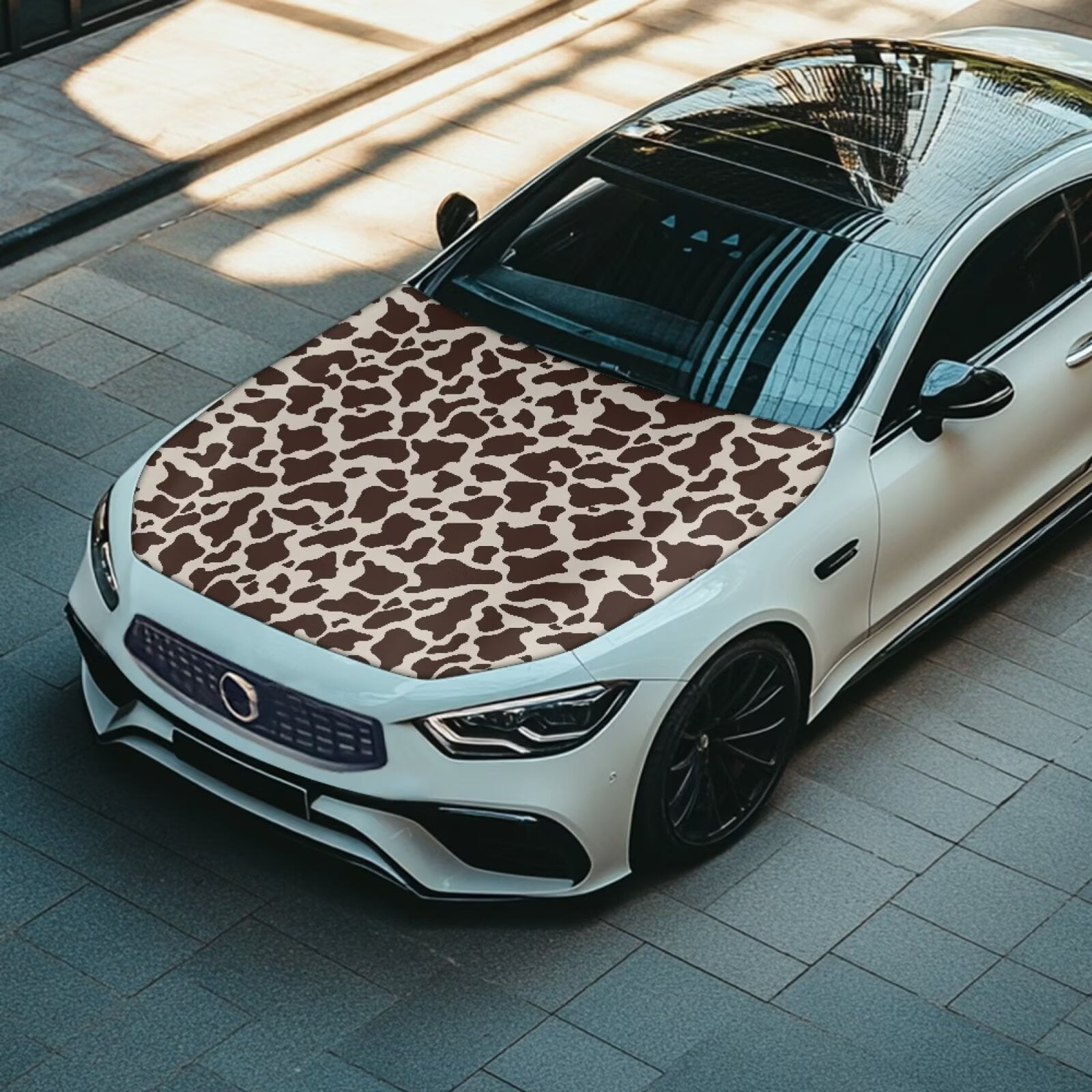 Uorisanigo Car Hood Covers for Automobiles, Universal Brown Cow Print Car Hood Cover Suitable for Most Vehicles Sedans Trucks, Cars Hoods Cover Protectors Film