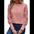thumbnail image 2 of Top de Cuello Redondo con Encaje Bordado y Larga en Color Liso para Mujer Rosa M, 2 of 8