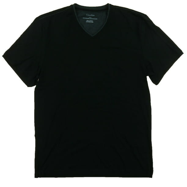 CALVIN KLEIN Mens Pima Cotton V-Neck T-Shirt (Black, Medium) 