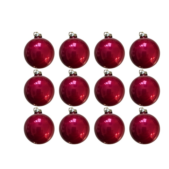 Whitehurst Pearl Finish Glass Christmas Ball Ornaments - 2.75" (70mm) - Raspberry - 12ct