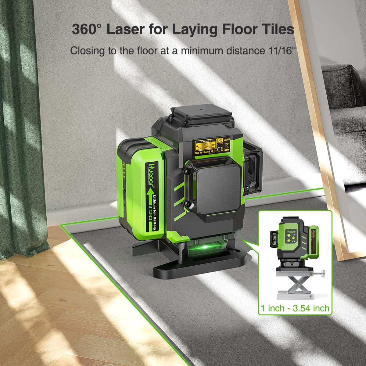 3D 12 Lines Self-Leveling Laser level, 197Ft Green Beam 3 x 360° Tiling Floor Cross Line Laser Level Tool with 2 x 5200mAh Li-ion Batteries and Magnetic Bracket