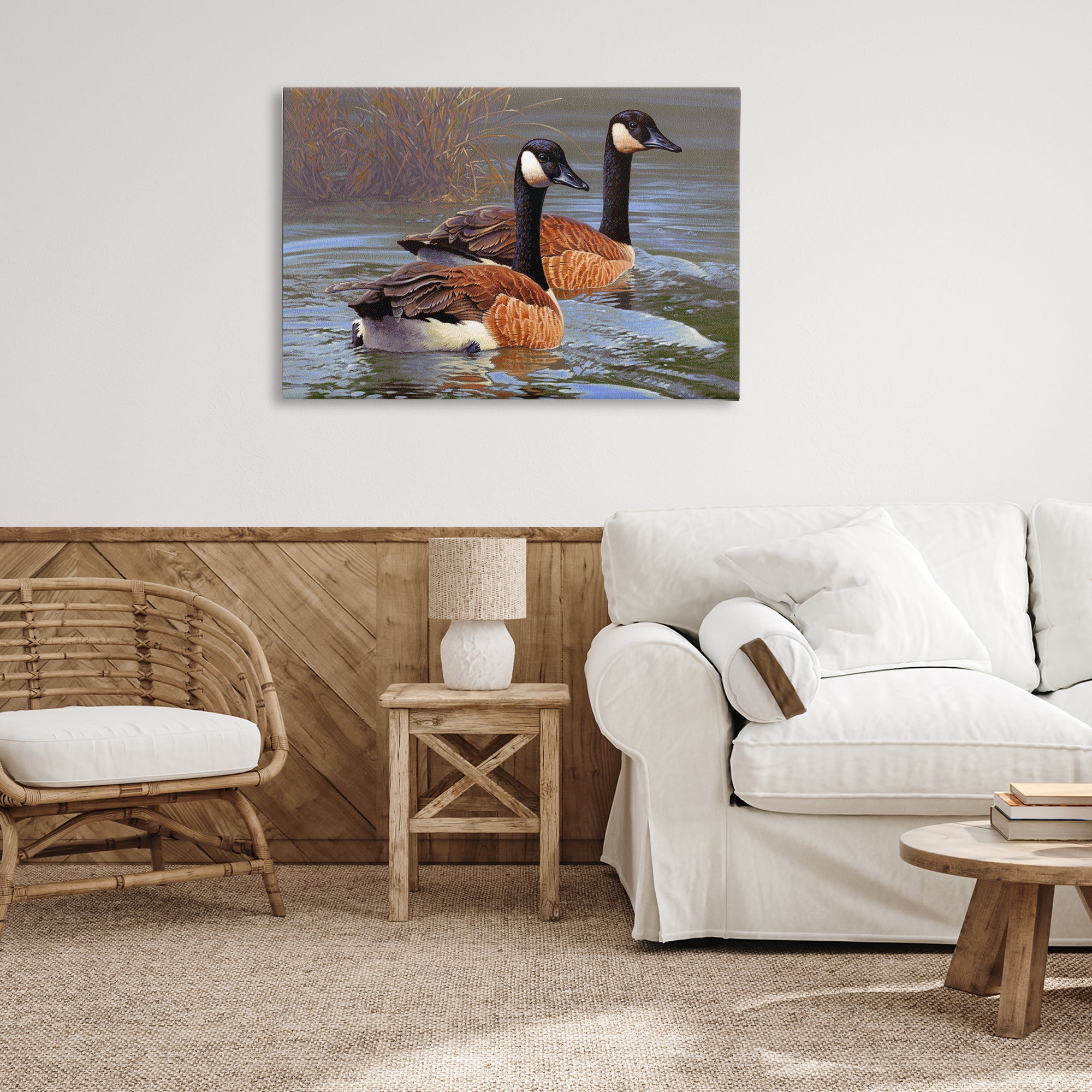 Stupell Industries Backwater Canada Geese Animals Painting Wrapped Canvas Art Print Wall Art, 36 x 24
