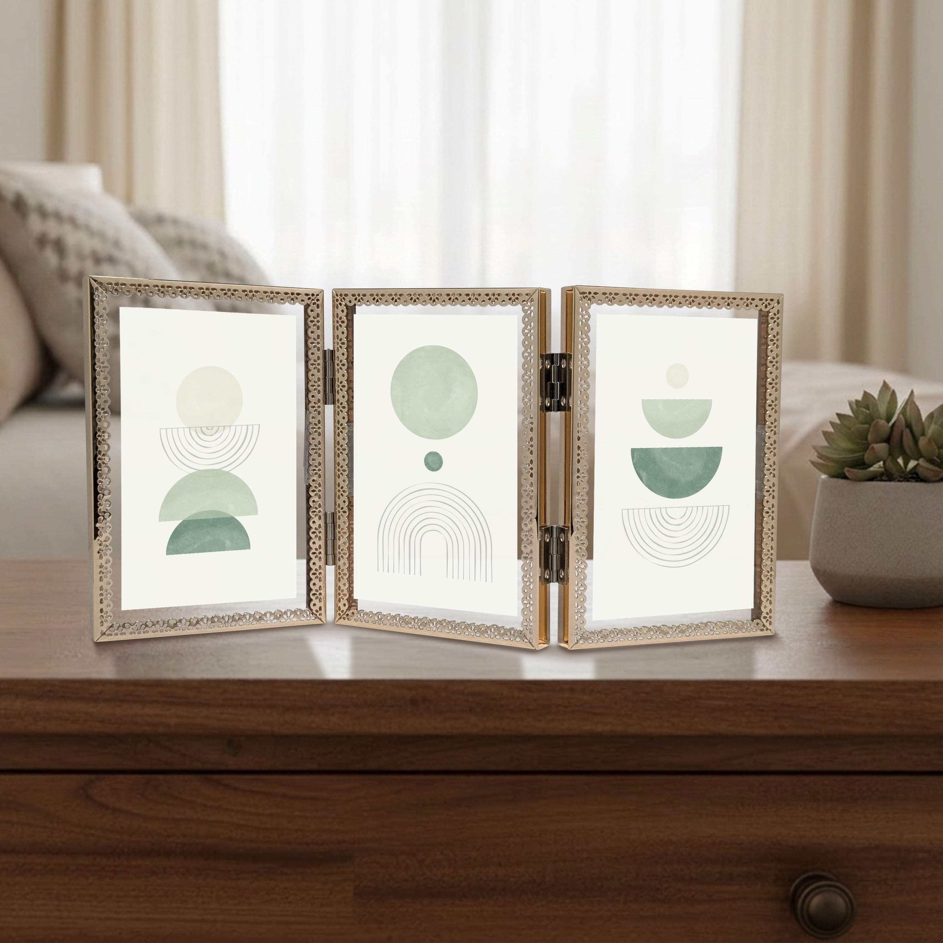 Bradley & Ballard - 3x5 inch - 3 Opening Hinged Antique Metal Cutout Float Tabletop Frame