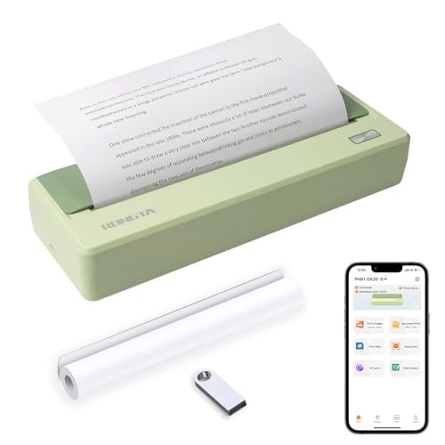 Impresora portátil inalámbrica Rongta para viajes, impresora móvil Bluetooth térmica sin tinta de 300 DPI, compatible con tamaño carta (8,5" x 11"), compatible con teléfonos Android e iOS y portátiles