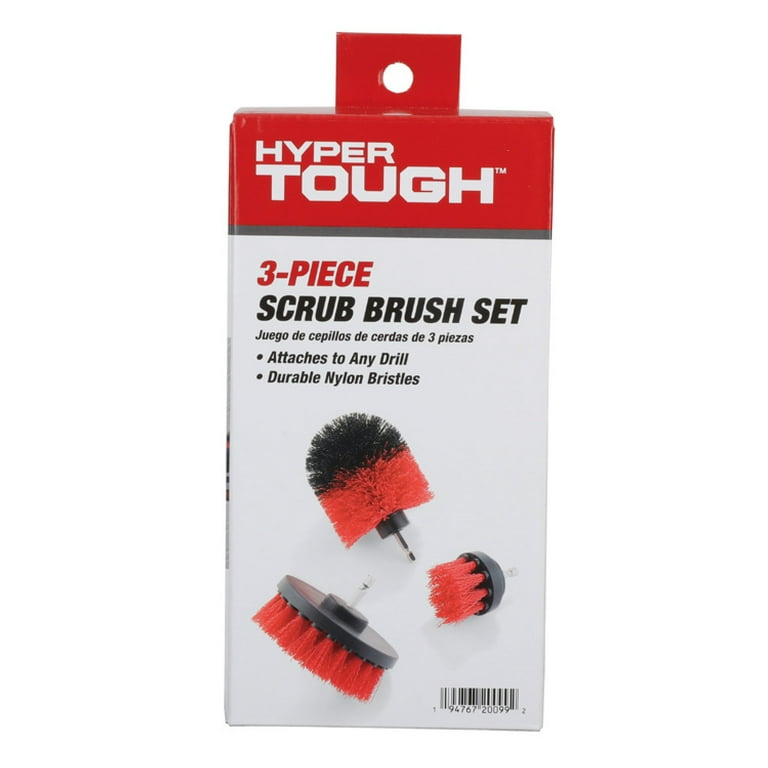 Hyper Tough 3-Piece Nylon Bristle Scrub Brush Set with 1/4-inch