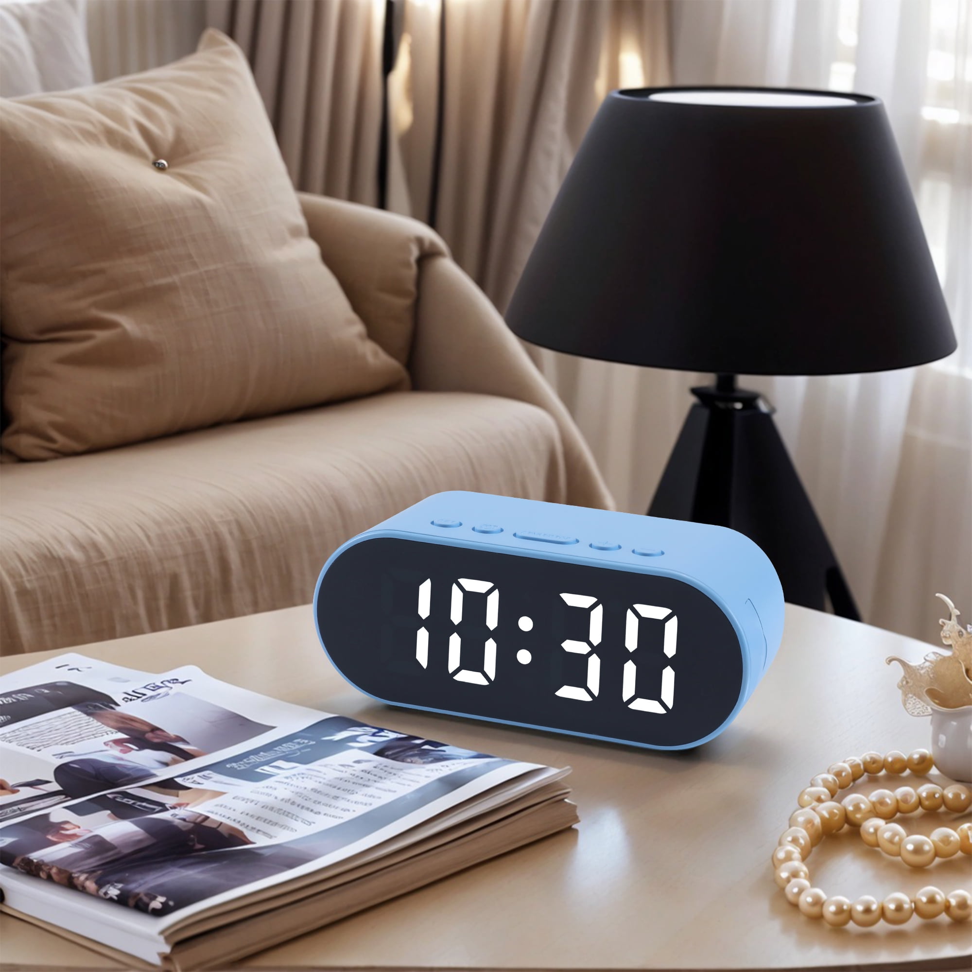 Unique Bargains Adjustable Volume Compact Digital Alarm Clock Blue 4.1"L x 1.6"W x 1.6"H