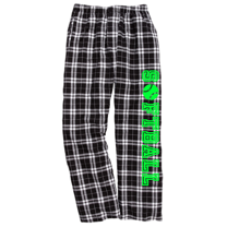 Girls Softball Black and White Flannel Pants (Neon Green, Youth Medium 10/12)