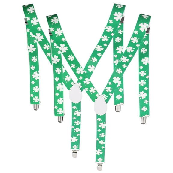 WEUVEB 2Pcs Light Green Elastic Suspenders with Fashion Clover Print Comfortable and Easy to Adjust