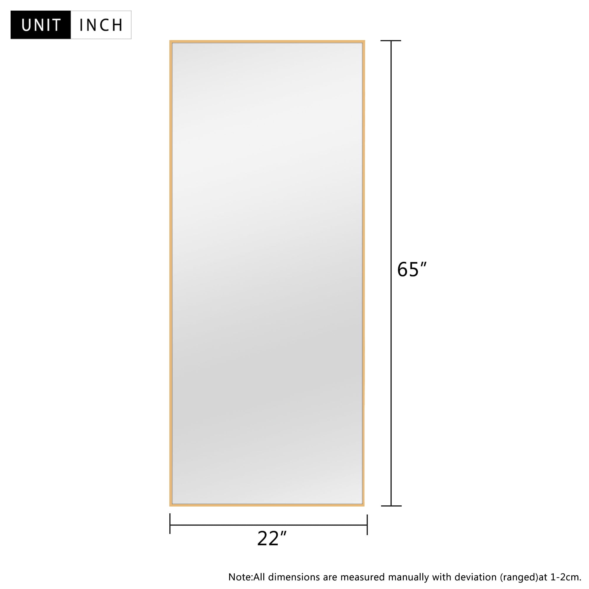 65"x22" Rectangular Full Length Floor Mirror with Stand Pure Gold