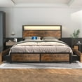 Queen Size Bed Frame with LED Lights Headboard & Storage Drawers