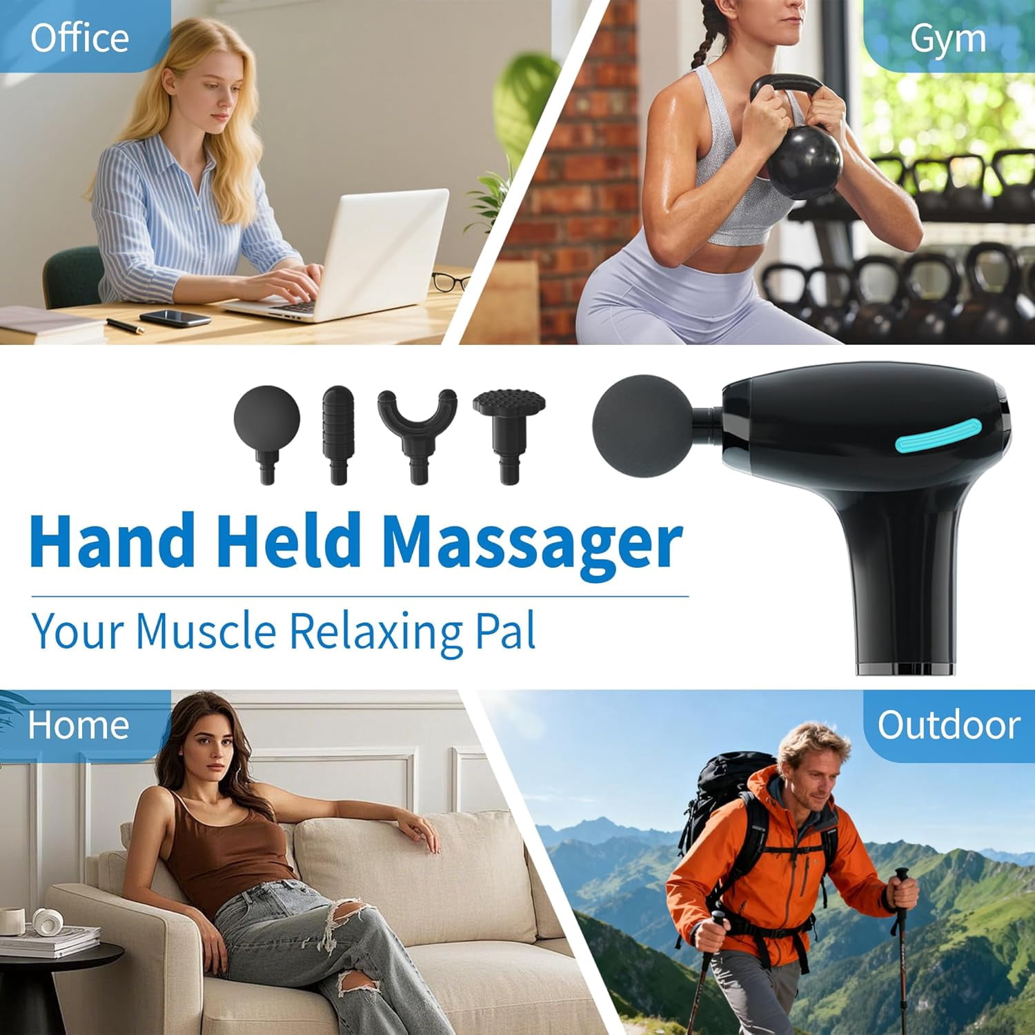 3-in-1 Detachable Massage Gun Deep Tissue with 4 Heads 5 Speed for Arm Shoulder Leg