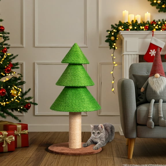 UBesGoo 31.5-Inch Christmas Cat Scratcher, Save Your Couch with Large Sisal Post! Keeps Cats Happy & Claws Groomed