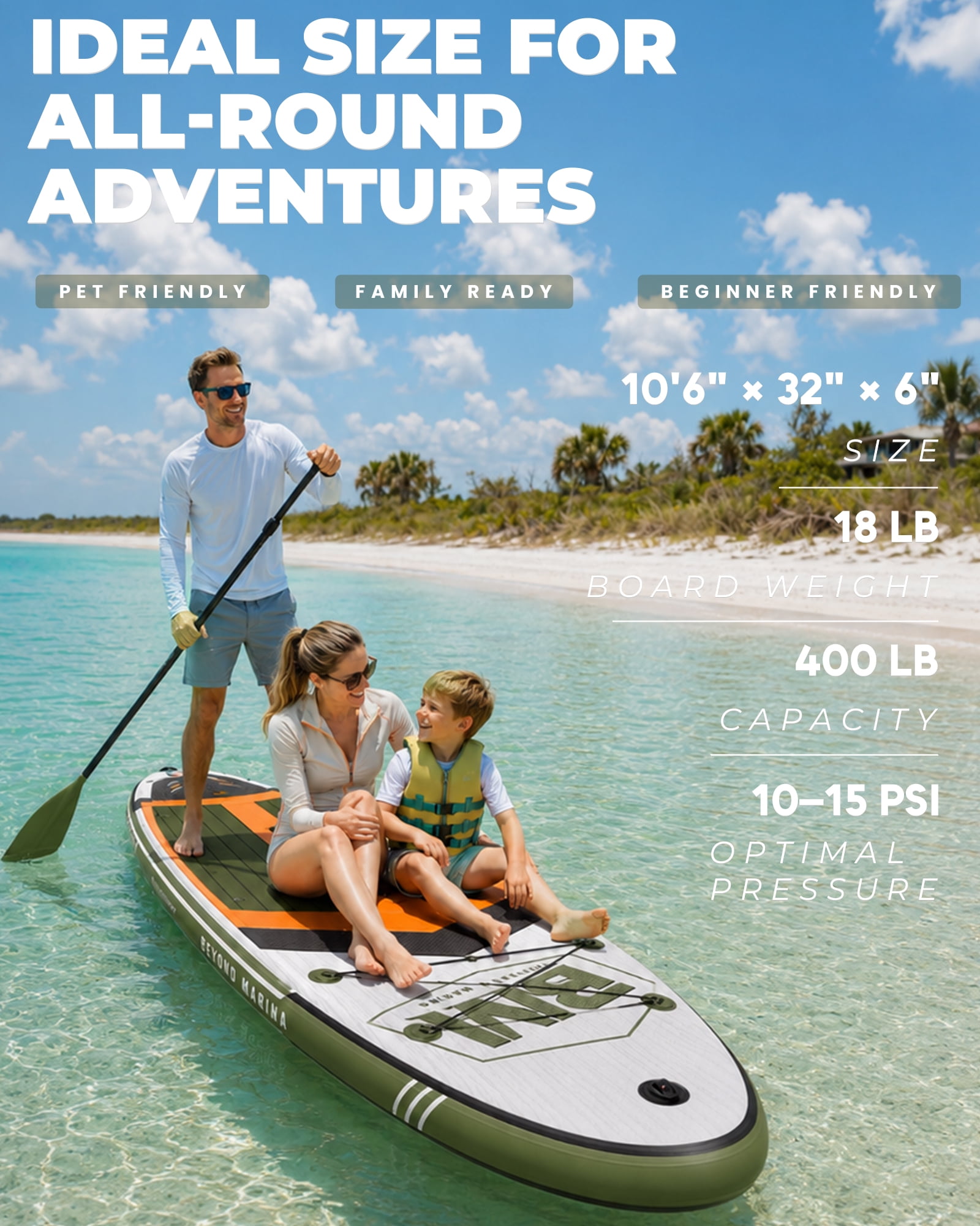 10'6" Inflatable Stand Up Paddle Board for Adults, Non-Slip EVA, Camera Mount, Cold Wood