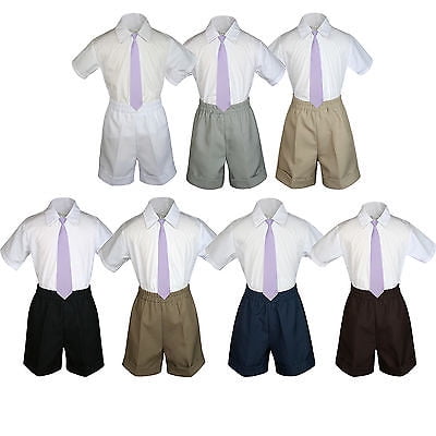 

3pc Set BoyToddler Formal Party Lilac Necktie White Navy Black Khaki Shorts S-4T
