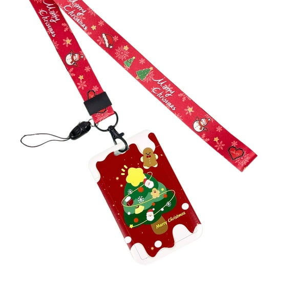 Christmas Key Lanyard with Card Holder Neck Strap Christmas Tree Snowman Badge Lanyard for Nurses Teachers Students