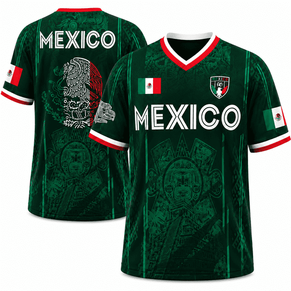 2026 Mexico Chichén Itzá Pyramid Graphic Soccer Jersey, Men’s V-Neck Short Sleeve Fan Shirt for Game Day, Training, Travel, and Casual Wear