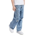 thumbnail image 5 of JLMSPLWG Distressed Jeans for Boys Wide Leg Jean Boy Solid Color Bootcut Denim Jeans Kids Cute High Waist Straight Pants with Pockets Boy's Clothess Size 10-12, 5 of 6