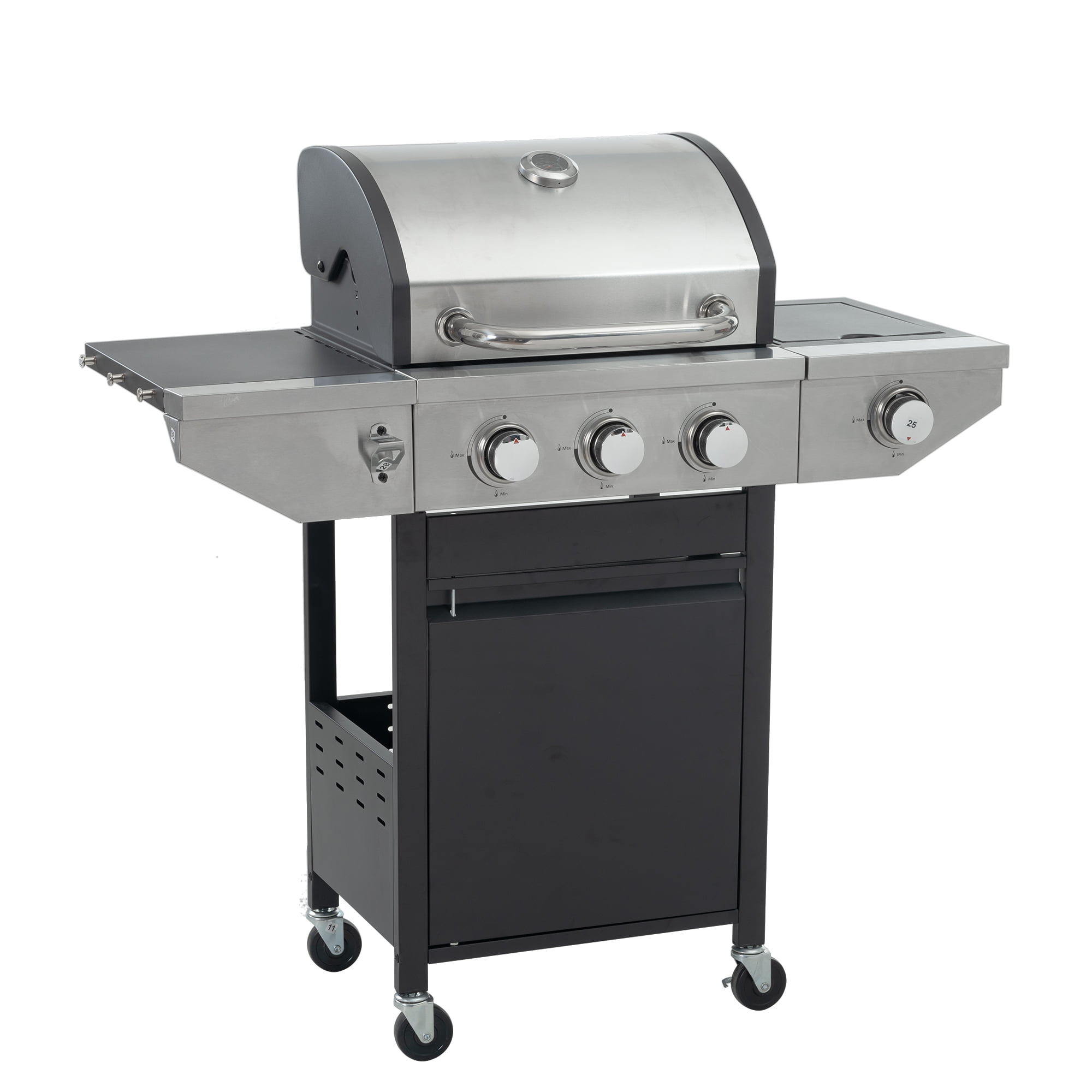 Biotree Propane Grill, 3 Burner Barbecue Grill Stainless Steel Gas Grill with Side Burner, 37,000 BTU Outdoor Cooking