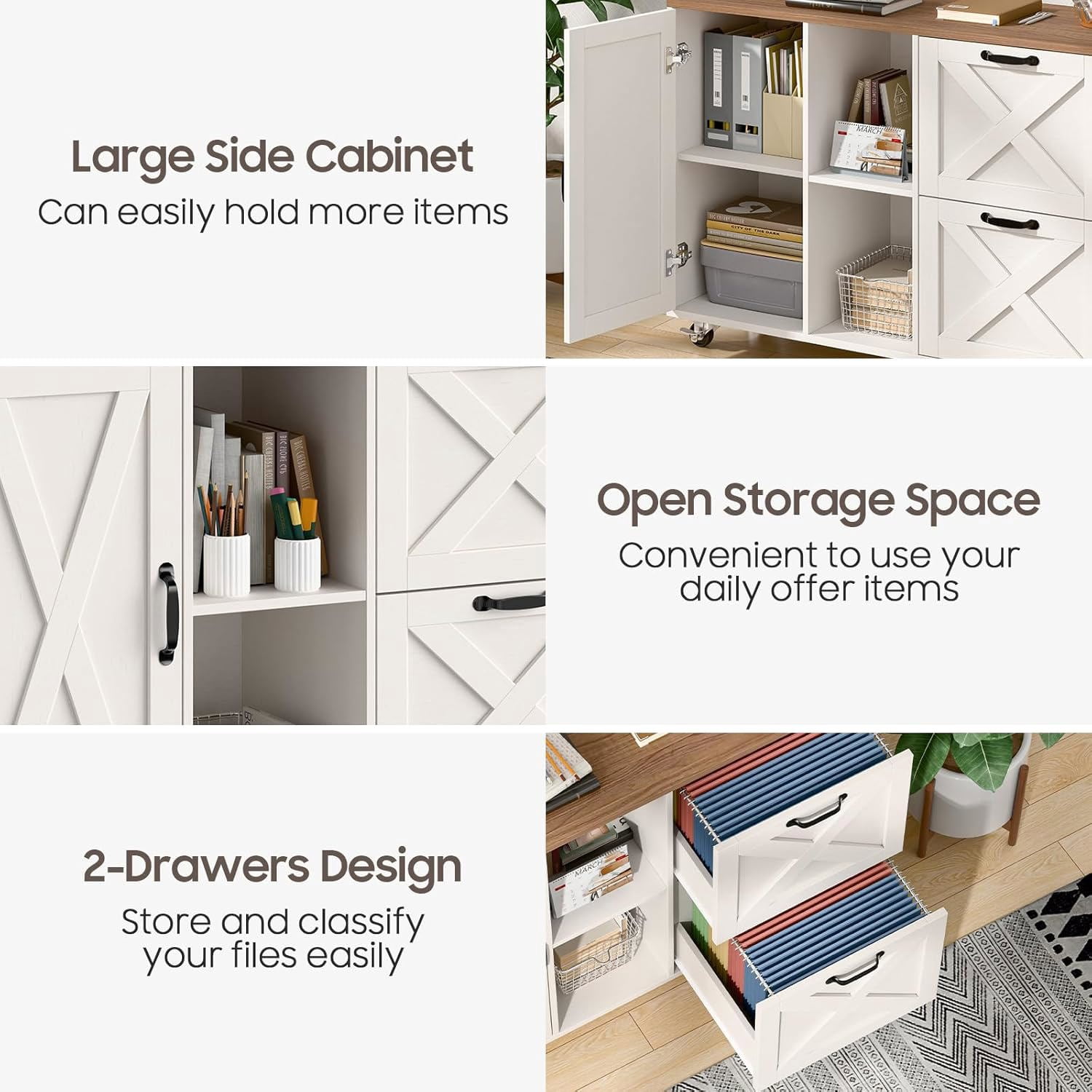 Vabches 2 Drawer Lateral File Cabinet,Mobile Wood office Cabinet for Home Office,Printer Stand with Open Storage Shelves.