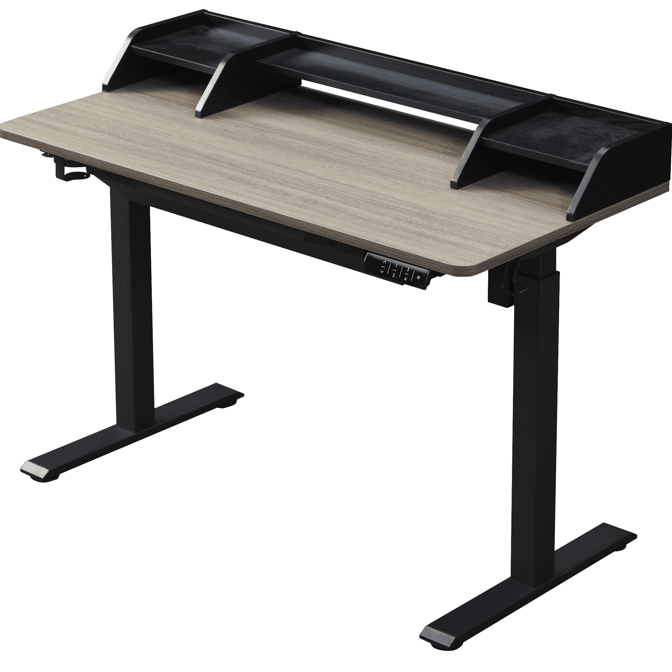 KOWO 48" K304 Electric Height Adjustable Standing Desk with Hutch and Drawer, Grey Oak