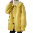 thumbnail image 3 of BiZtdJrK Fuzzy Sherpa Jackets for Women Lapel Button Down Long Sleeve Fleece Coats Elegant Casual Fall Outerwear with Pockets Yellow XL, 3 of 5