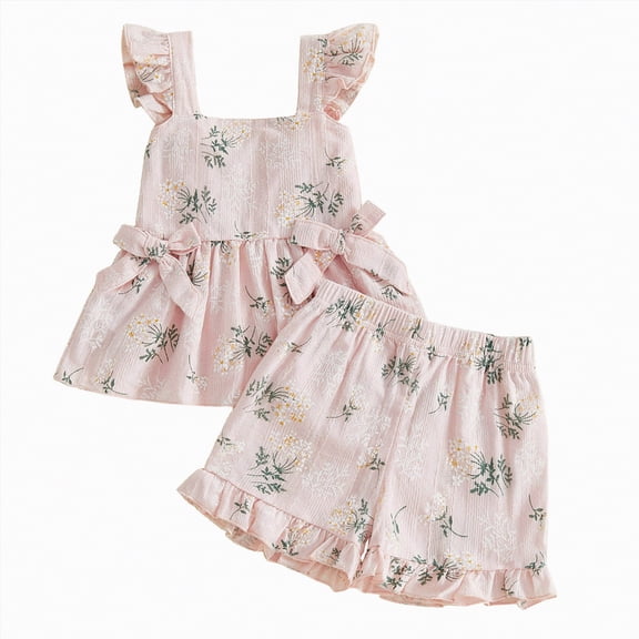 CAUYDY Baby Girl Toddler Summer Outfit Short Sleeve T-shirt Elastic Waist Shorts 2 Pcs Set Summer Pajamas For 18-24 Months 2t 3t 4t 5t 6t 7t Summer Pjs Kids (Sizes 3-4 Years,F02-Pink)