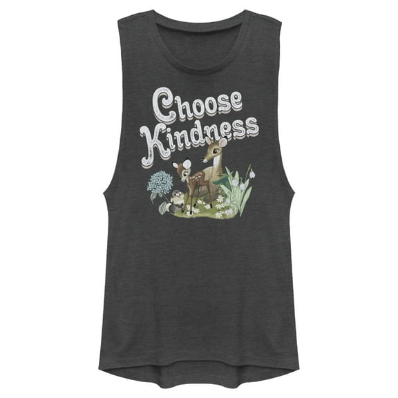 Junior's Bambi Choose Kindness Festival Muscle Graphic Tee Charcoal X Small