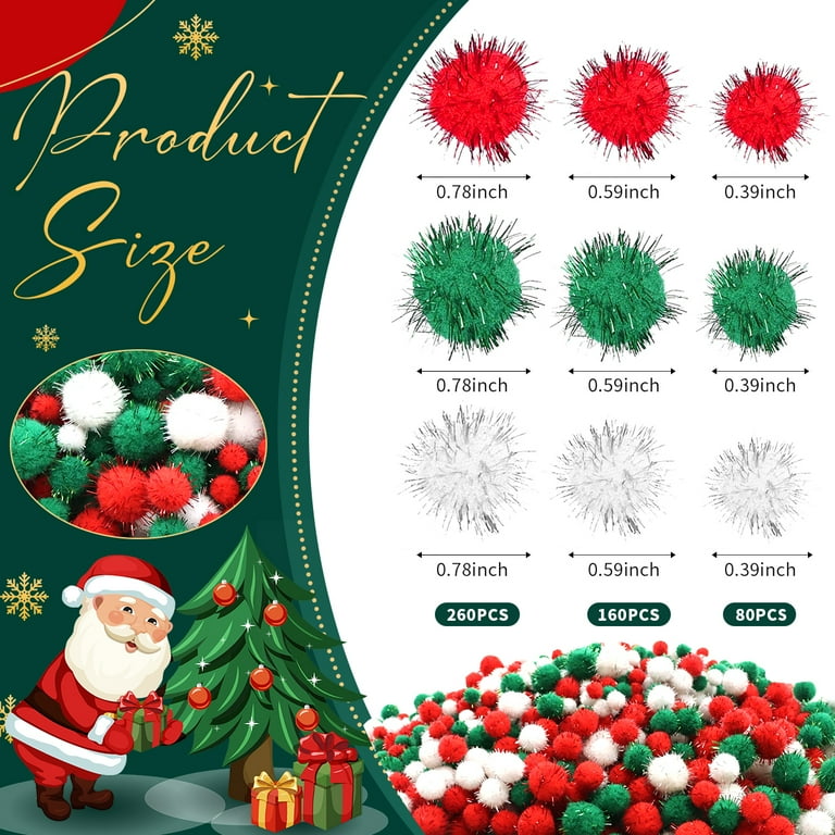 Lot De 600 Petits Pompons De Noël à Paillettes - Rouge, Blanc Et