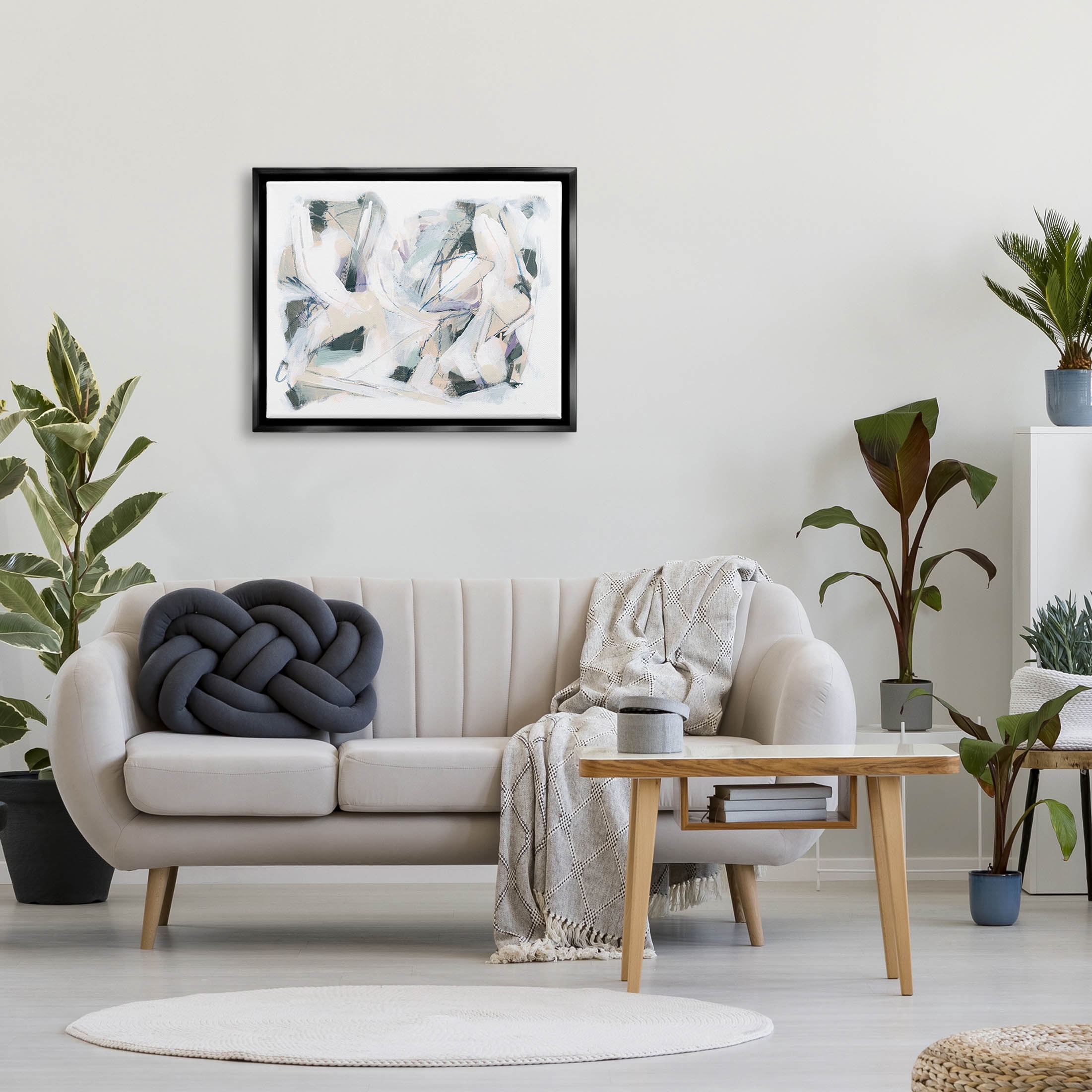 Stupell Industries Busy Abstract Streaks Arrangement Painting Jet Black Floating Framed Canvas Print Wall Art, Design by June Erica Vess