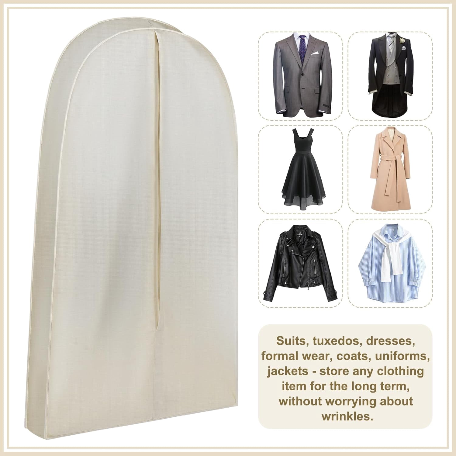 3 Pcs 50 Inch Acid Free Cotton Muslin Suit Garment Bag Long Dress Suit Storage Box Closet Organizer for Suits, Coats, Travel Bag