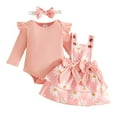 thumbnail image 2 of JIAYUE Outfits Girls Sets Floral Long Sleeve Classic Fit Snap Crew Neck Romper and Pinafore Dress with Headband 3PCS For Toddler Casual Everyday Outfit, 2 of 9