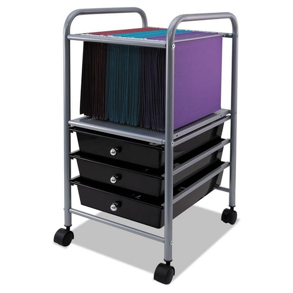 Rolling File Cabinet 3-Drawer, Mobile File Cart Organizer for Folders, Printer Stand with Wheels, Office Storage Cart - Black & Silver