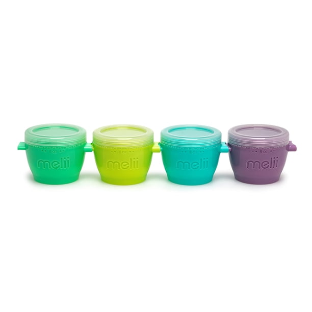 Melii Snap & Go Contenedores de almacenamiento de alimentos para bebés con tapas, contenedores para refrigerios, aptos para congelador, 6 oz - paquete de 4, original
