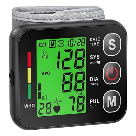ZIQING Adult Wrist BP Monitor, Rechargeable, Large LED Screen, Dual Users 99 Groups Memory for Home & Seniors
