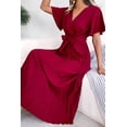 thumbnail image 6 of Women's Pleated Flutter Sleeve Belted Dress Midi Length Surplice Neckline Casual Minimalist Style 100% Acrylic Fabric, 6 of 8