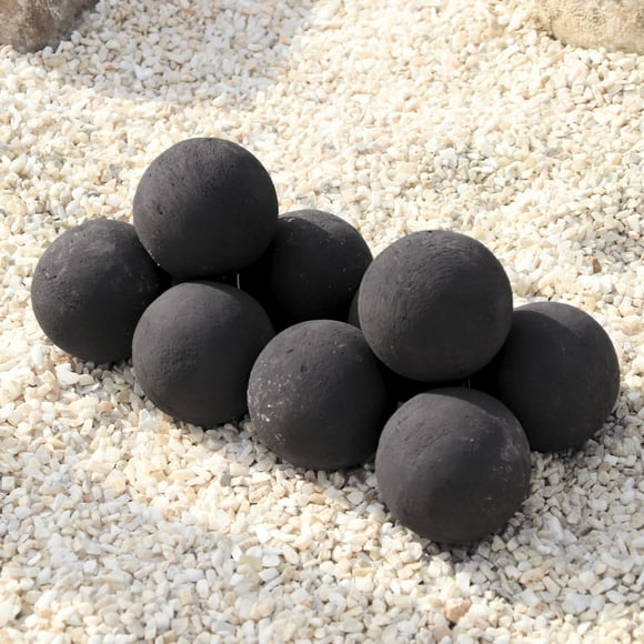 Heyfurni 10 Pcs Boules de Feu en Céramique, Ensemble de Pierres Rondes pour Feu Intérieur et Extérieur au Gaz, Bol de Foyer au Propane, Accessoires de Brasero, 3 Pouces, Noir