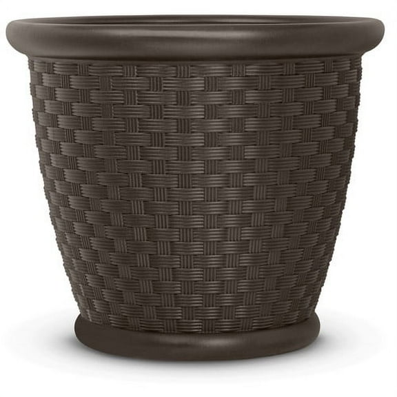 Suncast Sonora 18" Resin Wicker Style Yard & Garden Flower Planter, Brown