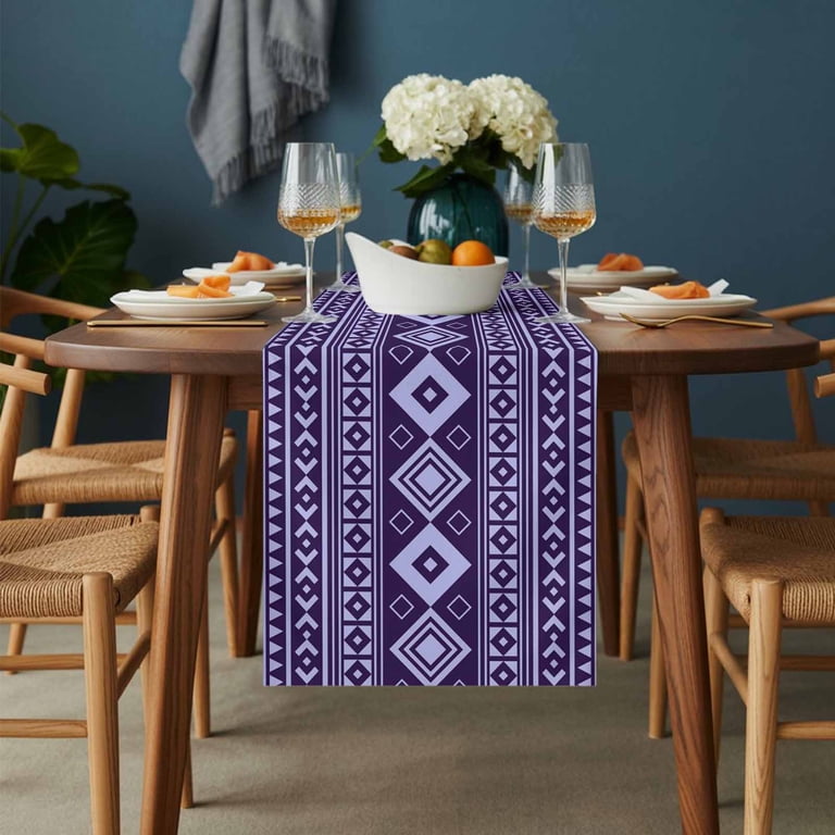 purple dresser scarf Table Runner 13x70in Long, Boho Geometric Purple Stripes Linen Washable  Dresser Scarf Retro Farmhouse Diamond Kitchen Dinning Tablerunners for