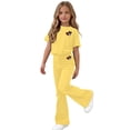 thumbnail image 6 of Girls 2 Piece Heart Print Clothing Set Casual Short Sleeve Crew Neck Top and Flared Bell Bottom Pants Soft Stretch Fabric Teen Girls Matching Outfit Yellow 14-15Years, 6 of 6