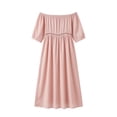 thumbnail image 7 of ClodeEU Women's Linen Blend Off The Shoulder 3/4 Sleeve Lace Patchwork Maxi Dress,Casual Beach Dress with Side Slit Pink,Women's Plus L, 7 of 7