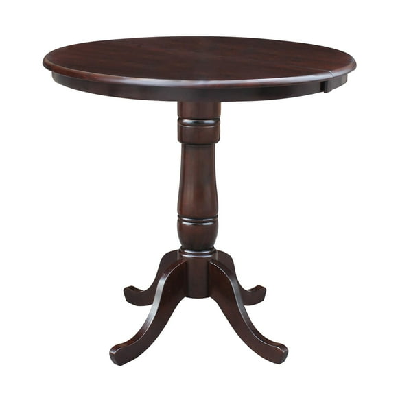 International Concepts 36-Inch Round Top Pedestal Table with 12-Inch Leaf, 36-Inch Counter Height, Rich Mocha