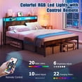 thumbnail image 4 of PAPROOS Full Size Bed Frame with LED Lights and Charging Station, Metal Platform Bed Frame with Storage Headboard, Noise-Free Heavy Duty Metal Slats, No Box Spring Needed, Rustic Brown, 4 of 8