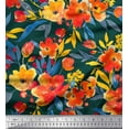 thumbnail image 1 of Soimoi Poly Georgette Fabric Leaves & Poppy Flower Printed Fabric 1 Yard 42 Inch Wide, 1 of 1
