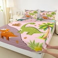 thumbnail image 3 of Homewish Girly Pink Dinosaur Twin Sheet Sets, Cute Woodland Wilfdlife Twin Fitted Sheet, Teens Kids Boys Girls Flat Sheet, Lightweight Room Decor, 3 Pieces, 3 of 7
