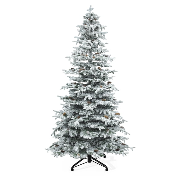 Dextrus 9FT Pre-Lit Flocked Artificial Christmas Tree with 820 Lights, 1818 Branch Tips,Pre-Lit Holiday Christmas Pine Tree with 80 Pinecones