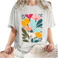 thumbnail image 7 of Fznquz Dressy Casual Tunic Tops for Women Loose Fit Dressy Floral White Short Sleeve T Shirt Loose Fit Summer Crew Neck Blouses, 7 of 7
