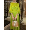 thumbnail image 2 of TWOTWINSTYLE Elegant Solid Dress For Women Slash Neck Lantern Sleeve Sashes Lace Up Midi Dresses Female 2022 Spring Clothing NewM Gao Jinjia LED, 2 of 2