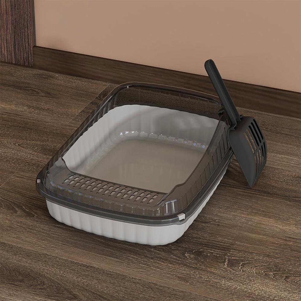 COM1950s Semi Enclosed Litter Box for Cats,High Sided Cat Litter Box with Splash Proof Design,Large Kitty Litter Pan with Scoop for Indoor Cats,Anti Leak Non Stick Bottom,Durable Plastic Litter Box