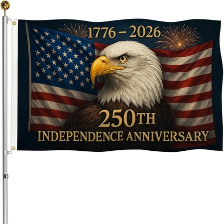 3 Ply 250 Anniversary USA Flag 250 Year American Anniversary Flag 250th Patriotic Independence Bald Eagle 1776-2026 3x5 ft Double Sided Heavy Duty Outdoor 12oz Canvas Header 4th of July