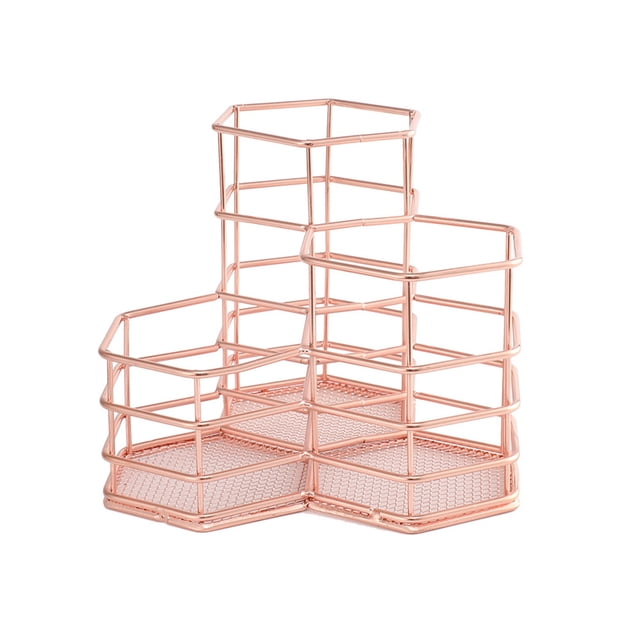 Metal Pen Pot Hexagon Hollow Portalápices Contenedor Maquillaje Ordenado Organizador Almacenamiento Cepillo Cesta Olla Almacenamiento Oficina Inevent EL009725-00
